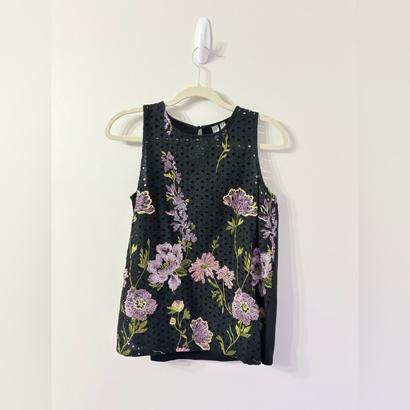 💖ANTHROPOLOGIE Meadow Rue Black Eyelet Harriet Floral Embroidery Sleeveless Top - Picture 2 of 6